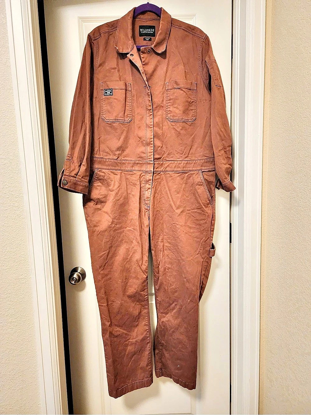Wildfang The Essential Long Sleeve High Waisted Coverall Brown Jumpsuit XL